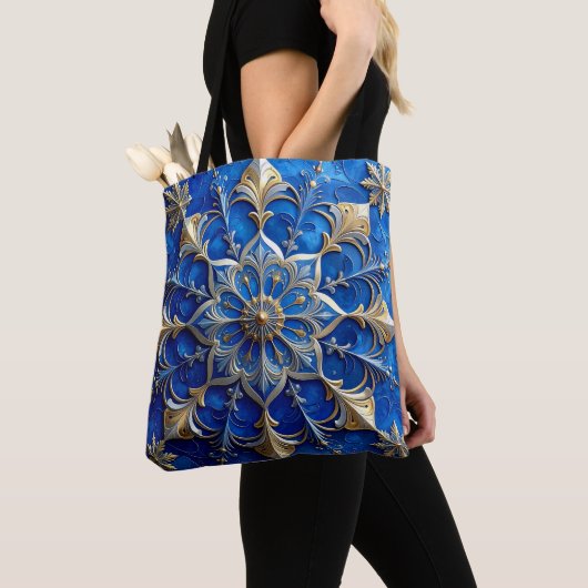 Blue Decorative Christmas Holiday Tote Bag トートバッグ (クローズアップ)