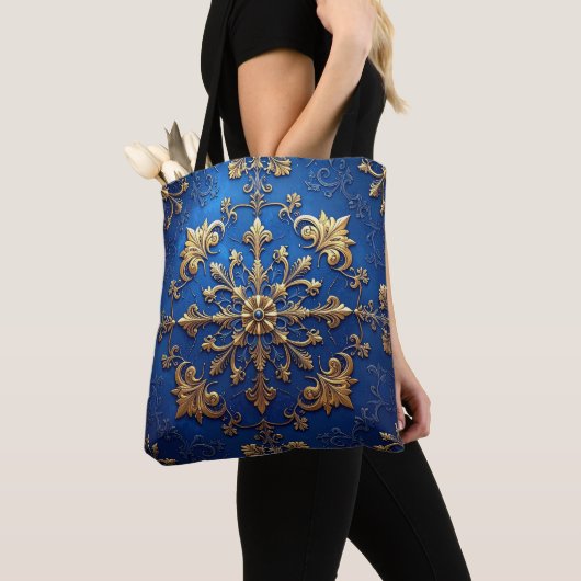 Blue Decorative Christmas Holiday Tote Bag トートバッグ (クローズアップ)