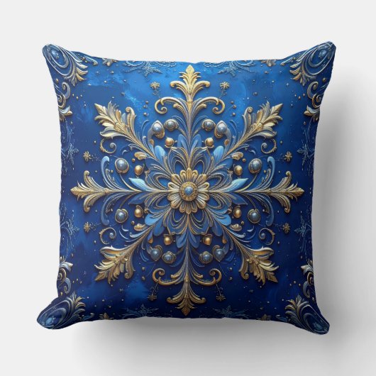 Blue Decorative Christmas Throw Pillow クッション (正面)