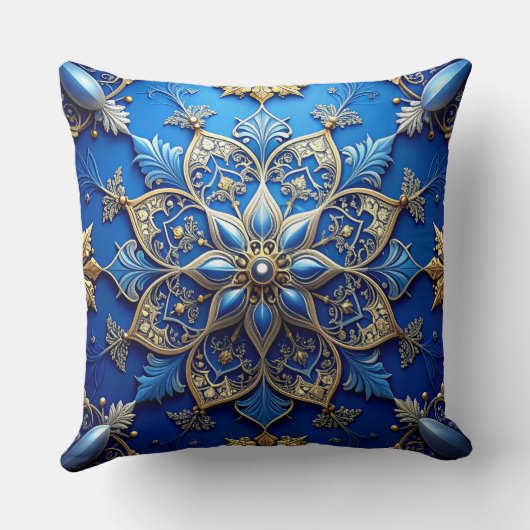 Blue Decorative Christmas Throw Pillow クッション (裏面)