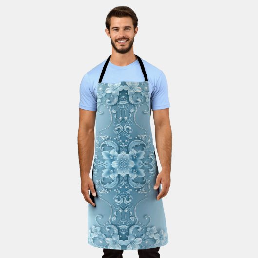 Blue Decorative Floral Apron エプロン (着用した状態)