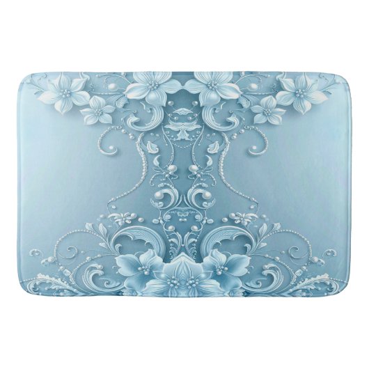 Blue Decorative Floral Bath Mat バスマット (正面)
