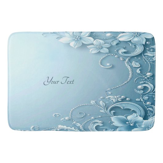 Blue Decorative Floral Bath Mat バスマット (正面)