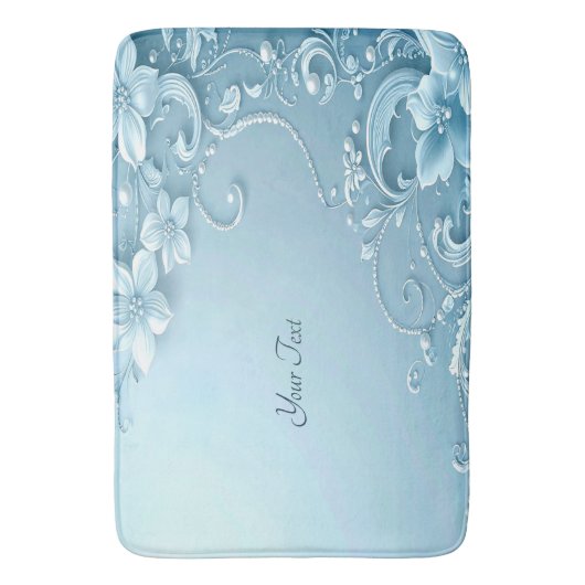 Blue Decorative Floral Bath Mat バスマット (正面縦)