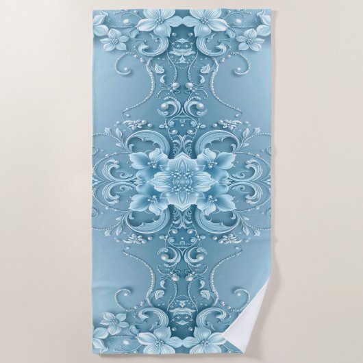 Blue Decorative Floral Beach Towel ビーチタオル (正面)