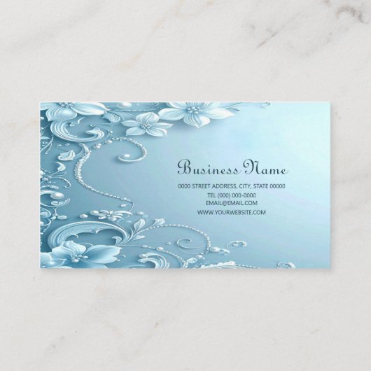 Blue Decorative Floral Business Card 名刺 (裏面)