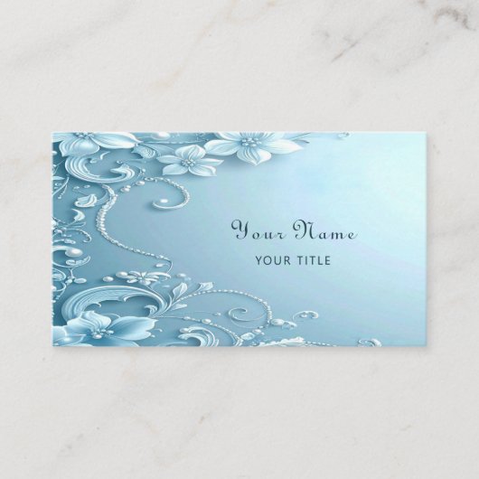 Blue Decorative Floral Business Card 名刺 (正面)