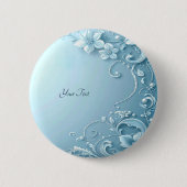 Blue Decorative Floral Button 缶バッジ (正面)