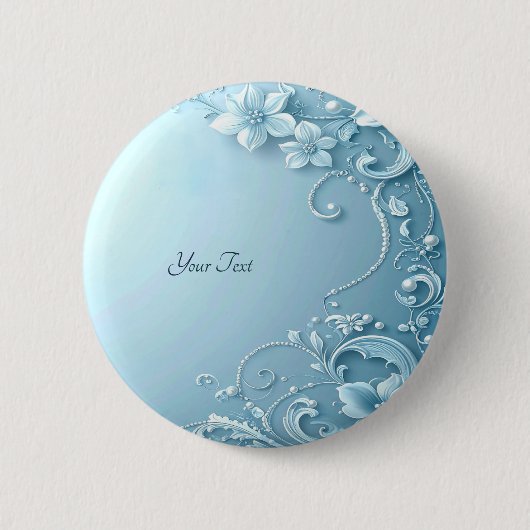 Blue Decorative Floral Button 缶バッジ (正面)