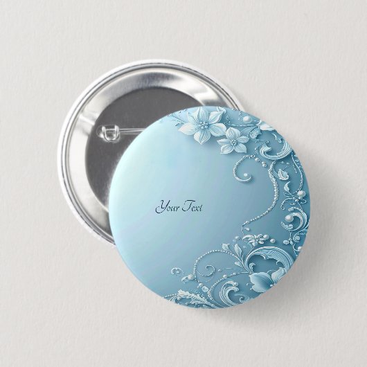 Blue Decorative Floral Button 缶バッジ (正面&裏面)