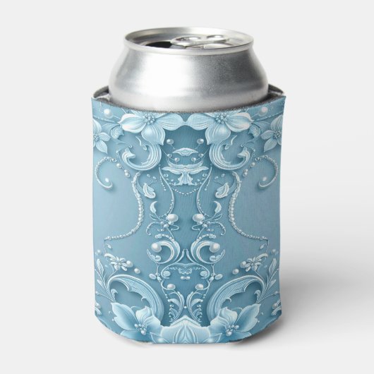 Blue Decorative Floral Can Cooler 缶クーラー (缶正面)