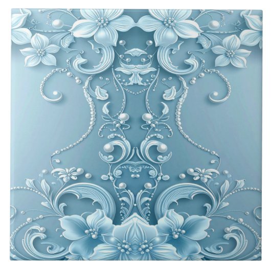 Blue Decorative Floral Ceramic Tile タイル (正面)