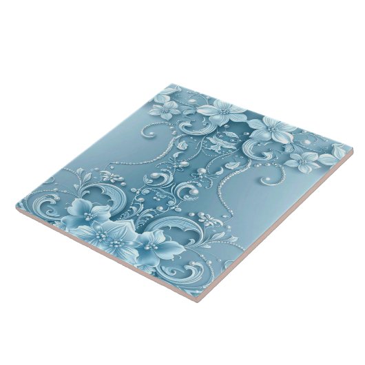 Blue Decorative Floral Ceramic Tile タイル (側面)
