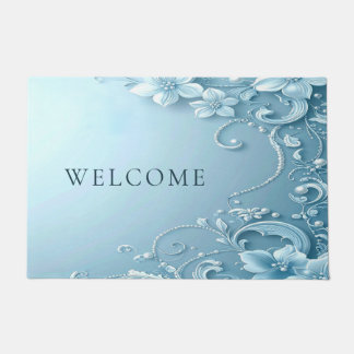 Blue Decorative Floral Doormat ドアマット