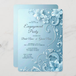 Blue Decorative Floral Engagement Invitation 招待状