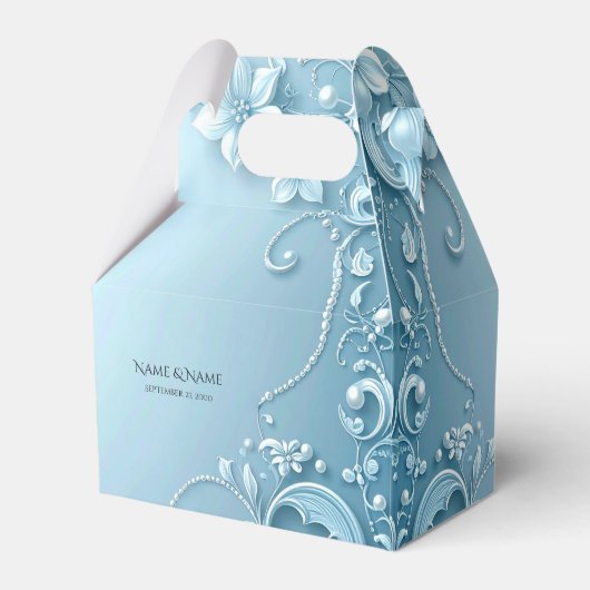 Blue Decorative Floral Favor Box フェイバーボックス (正面サイド)