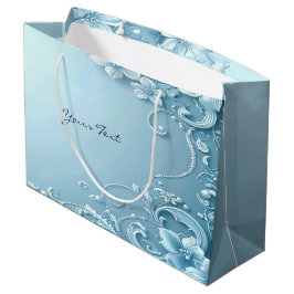 Blue Decorative Floral Gift Bag ラージペーパーバッグ