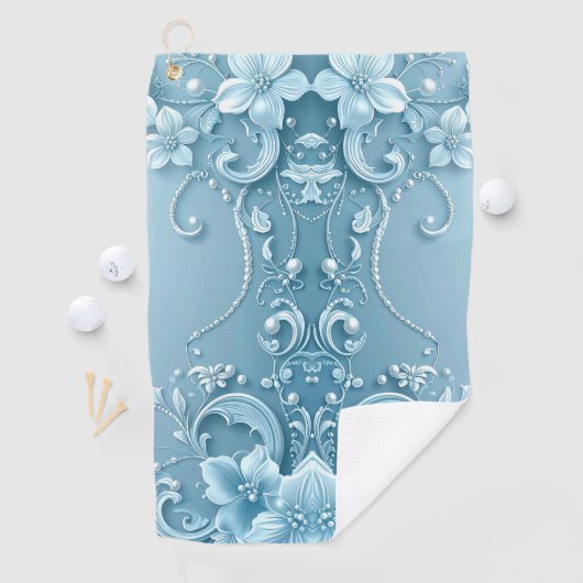 Blue Decorative Floral Golf Towel ゴルフタオル (インサイチュ)