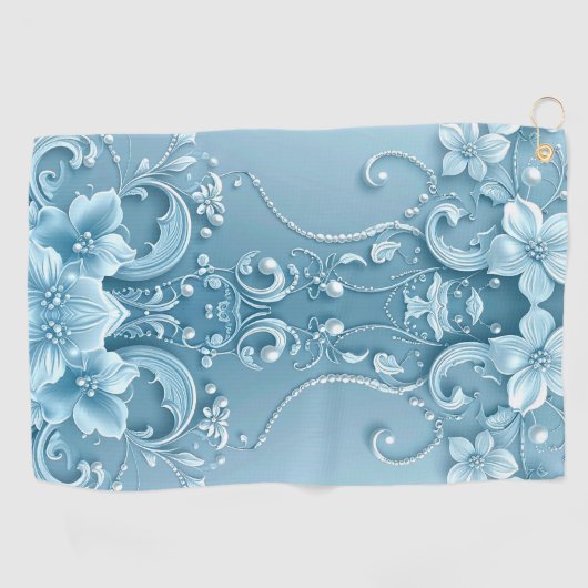 Blue Decorative Floral Golf Towel ゴルフタオル (横)