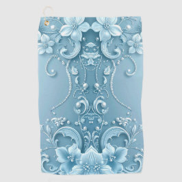 Blue Decorative Floral Golf Towel ゴルフタオル