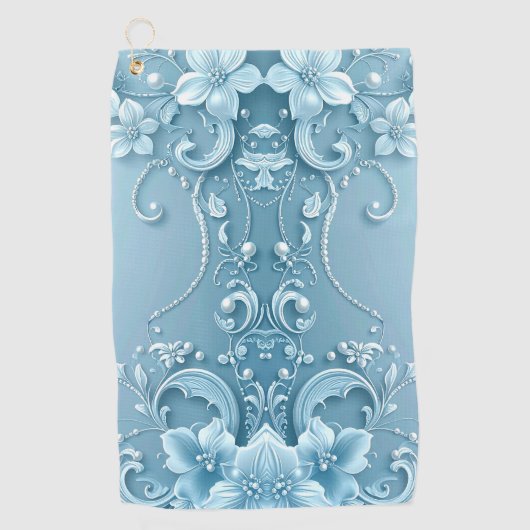 Blue Decorative Floral Golf Towel ゴルフタオル (正面)