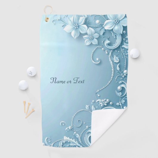 Blue Decorative Floral Golf Towel ゴルフタオル (インサイチュ)