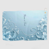 Blue Decorative Floral Golf Towel ゴルフタオル (横)
