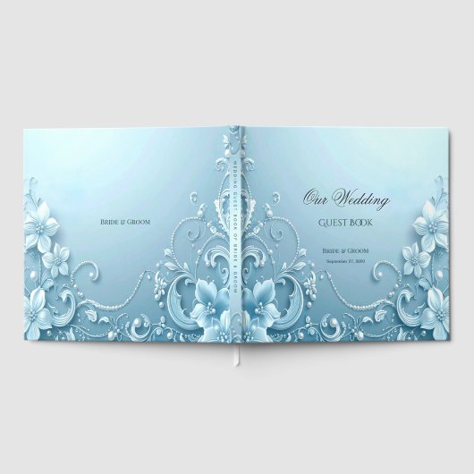 Blue Decorative Floral Guest Book ゲストブック (全面)