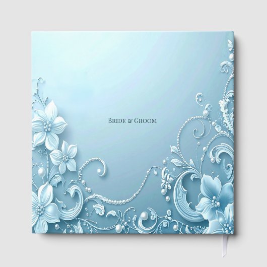 Blue Decorative Floral Guest Book ゲストブック (裏面)