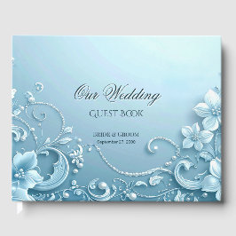 Blue Decorative Floral Guest Book ゲストブック