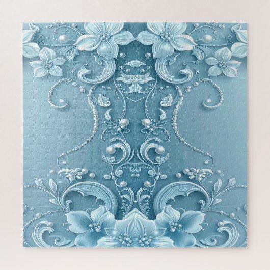 Blue Decorative Floral Jigsaw Puzzle ジグソーパズル (縦)