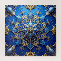 Blue Decorative Floral Jigsaw Puzzle
