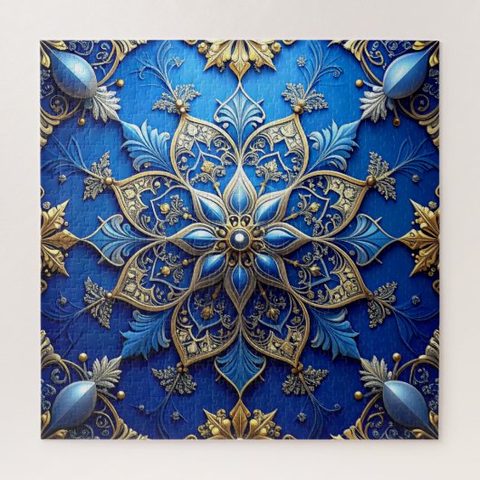 Blue Decorative Floral Jigsaw Puzzle ジグソーパズル (縦)
