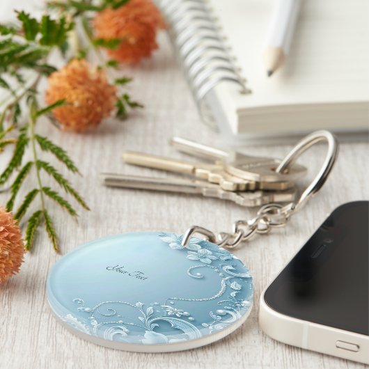 Blue Decorative Floral Keychain キーホルダー (正面右)