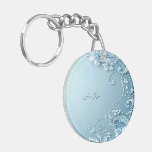 Blue Decorative Floral Keychain キーホルダー (正面左)