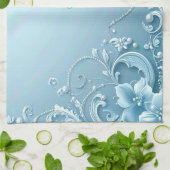 Blue Decorative Floral Kitchen Towel キッチンタオル (折り畳み)