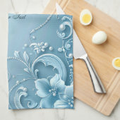Blue Decorative Floral Kitchen Towel キッチンタオル (四つ折り)