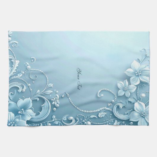 Blue Decorative Floral Kitchen Towel キッチンタオル (横)