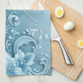 Blue Decorative Floral Kitchen Towel キッチンタオル (四つ折り)