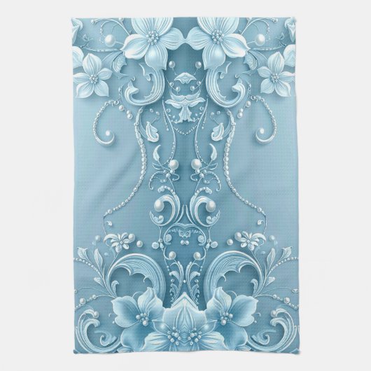 Blue Decorative Floral Kitchen Towel キッチンタオル (縦)