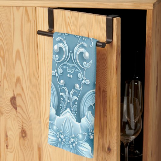 Blue Decorative Floral Kitchen Towel キッチンタオル (三つ折り)