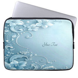 Blue Decorative Floral Laptop Sleeve ラップトップスリーブ