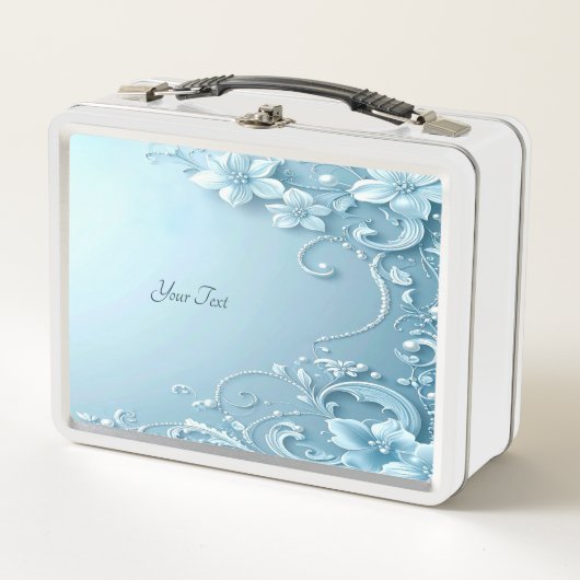 Blue Decorative Floral Lunchbox メタルランチボックス (正面)