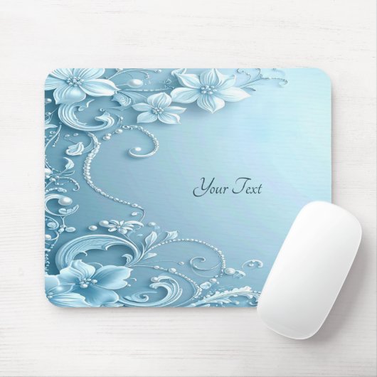 Blue Decorative Floral Mousepad マウスパッド (マウス)