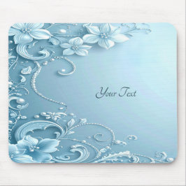 Blue Decorative Floral Mousepad マウスパッド