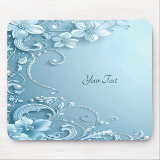 Blue Decorative Floral Mousepad マウスパッド