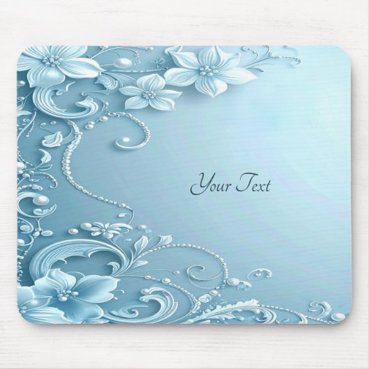 Blue Decorative Floral Mousepad マウスパッド (正面)
