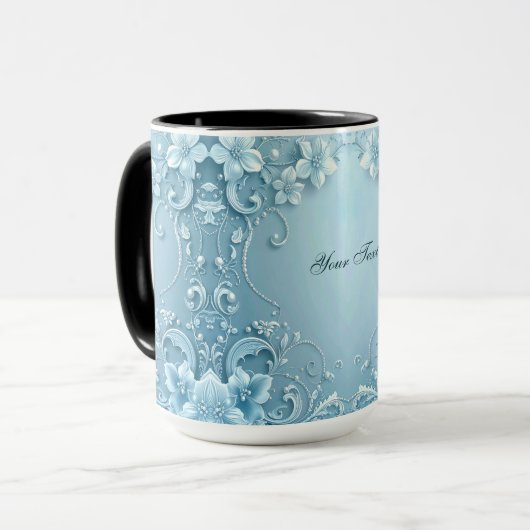 Blue Decorative Floral Mug マグカップ (正面左)