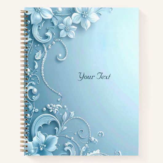 Blue Decorative Floral Notebook ノートブック (正面)