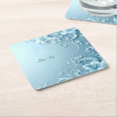 Blue Decorative Floral Paper Coaster スクエアペーパーコースター (アングル)